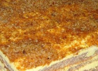 Prajitura cu nuci caramelizate, crema vanilie si lamaie