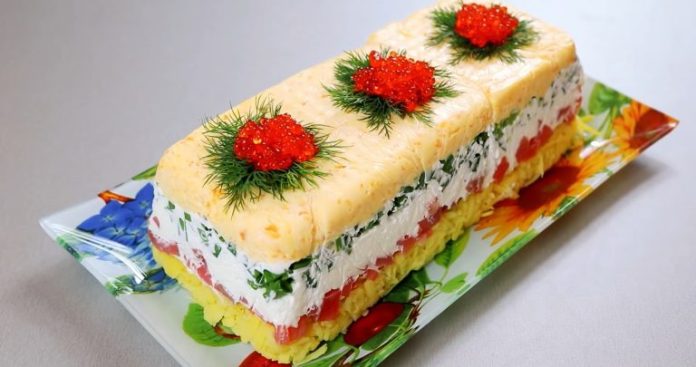 Salată Aperitiv cu ouă, cartofi, cașcaval și pește - merită incercată