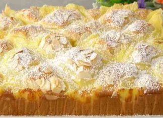 Descoperă rețeta noastră delicioasă de pandișpan pufos, umplut cu cremă de vanilie și decorat cu fulgi de migdale