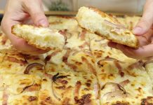 Rețetă de Pizza cu șuncă și ceapă - pufoasă și delicioasă