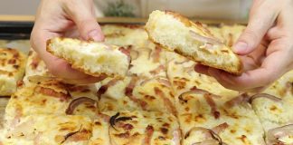 Rețetă de Pizza cu șuncă și ceapă - pufoasă și delicioasă
